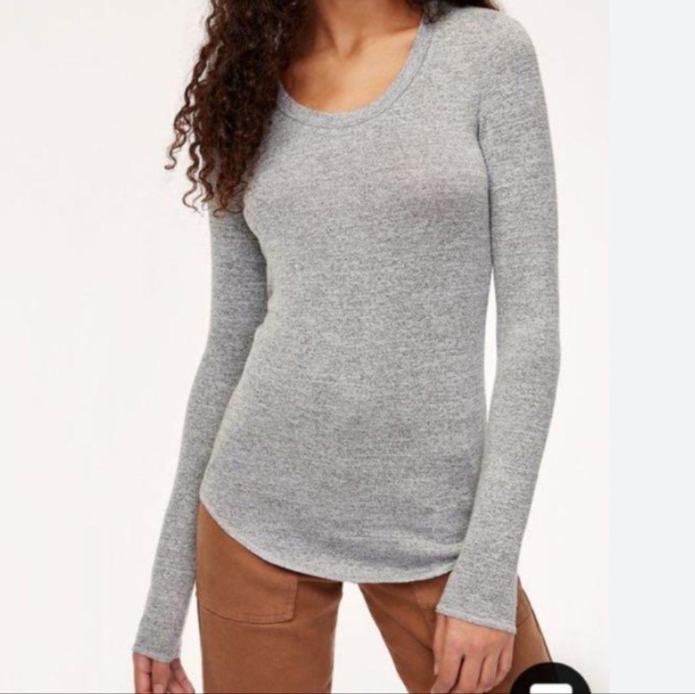 Wilfred Free Aritzia Black Scoop Neck Long Sleeve Top Medium Minimalist - Picture 4 of 8